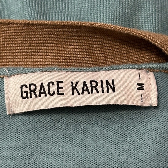 Grace Karin Women’s Size M Blue Teal Colorblock Button Up Sweater Cardigan - Picture 7 of 11